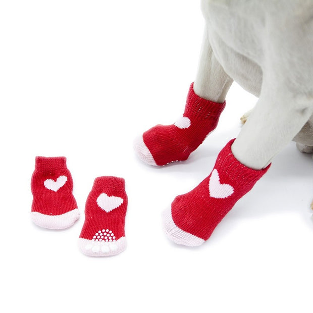 4pcs/set Small Dog Cat Shoes knitting Socks Spring Autumn Winter Pet Boots Outdoor Warm Non-Slip Shoes For dogs