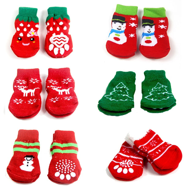4Pcs Christmas Pet Dog Shoes NEW YEAR Cute Christmas snowflake shape Knit Pet Socks Soft Warm Dog Cat Winter Clothes