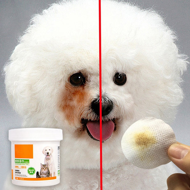 120 Pcs/bottle Pet Round White Wipes Dogs Cats Other Pets Safely Gently Clean the Tears Stains Aloe Extract Eyes Protecter