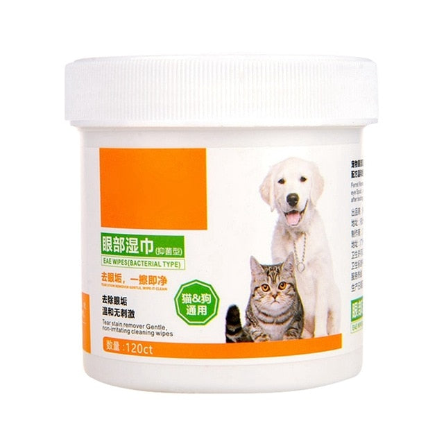 120 Pcs/bottle Pet Round White Wipes Dogs Cats Other Pets Safely Gently Clean the Tears Stains Aloe Extract Eyes Protecter