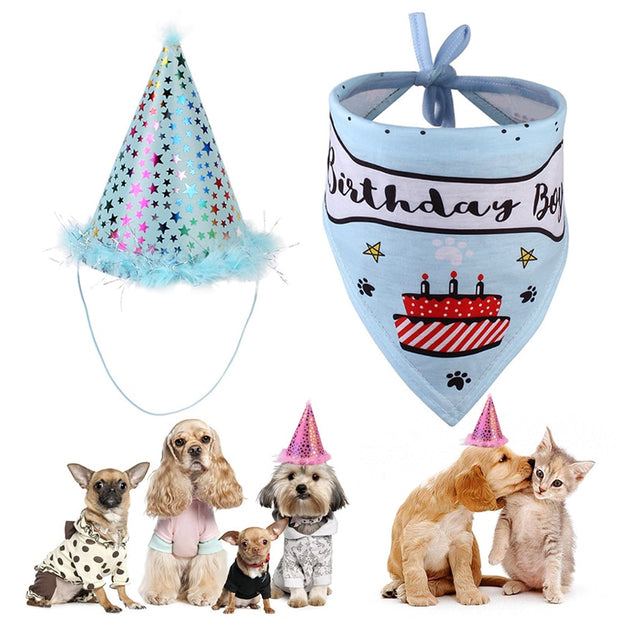 High Quality Sequined Pet Birthday Hat with Bib Cat Dog Party Hat and Bib Birthday Outfit Decoration Pet Accessories Dropship