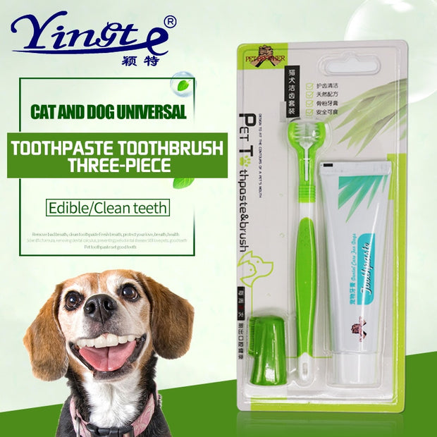 3-Sided Toothbrush for Dogs Dental Care for Dogs for Bad Breath Pet Toothbrush Set Toothpaste Dog Cat Finger Tooth Brush