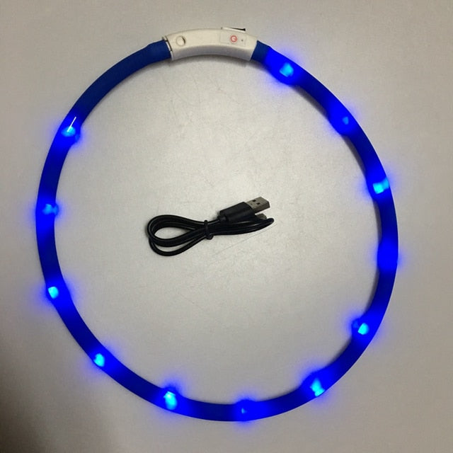 LED Pet Collar USB Rechargeable Night Safety Warning Illuminated Dog Adjustable Silicone Collar Cut to Resize