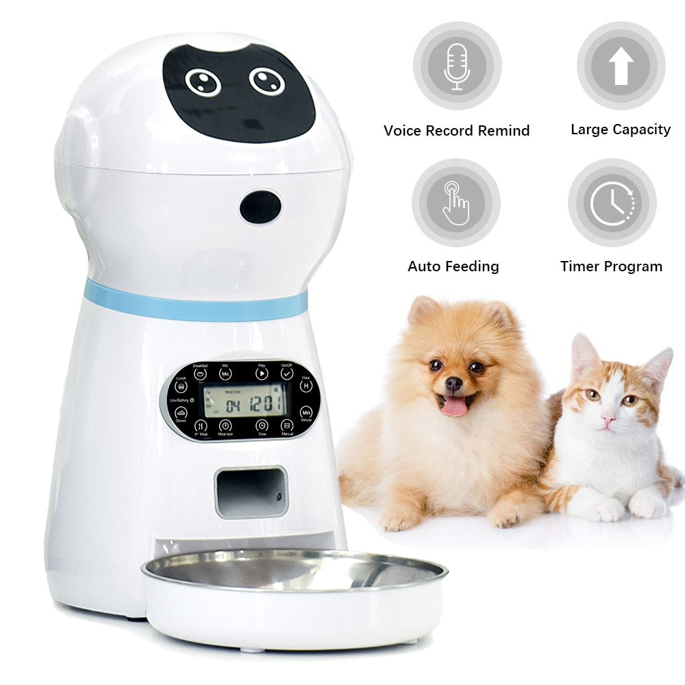 Automatic Pet Feeders US/UK/EU Plug With Voice Record Stainless Steel Dog Food Bowl Auto Cat LCD Screen Timer Food Dispenser