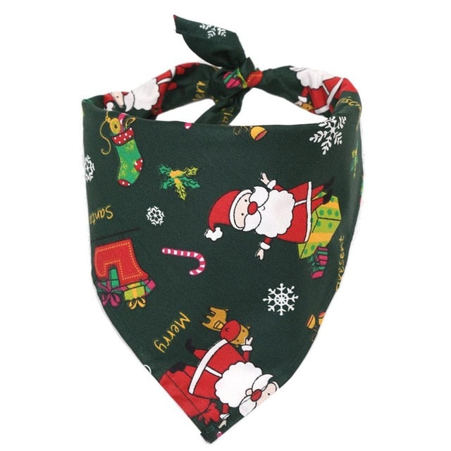 Christmas Pet Neckerchief Saliva Towel Red Green Santa Reindeer Striped Xmas Gift Bibs Scarf Collar for Small Large Dogs