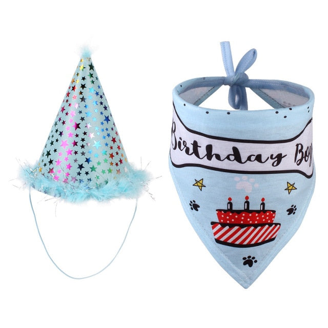 High Quality Sequined Pet Birthday Hat with Bib Cat Dog Party Hat and Bib Birthday Outfit Decoration Pet Accessories Dropship