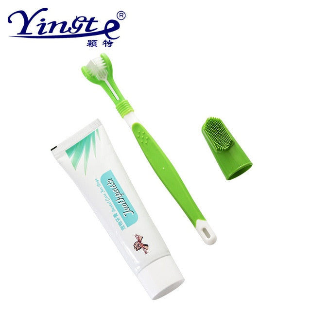 3-Sided Toothbrush for Dogs Dental Care for Dogs for Bad Breath Pet Toothbrush Set Toothpaste Dog Cat Finger Tooth Brush