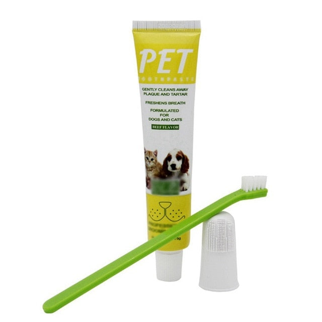 Beef Flavor Pet Toothpaste and Toothbrush Set Pet Teeth Cleaning Supplies Dog Healthy Edible Toothpaste for Oral Cleaning Care