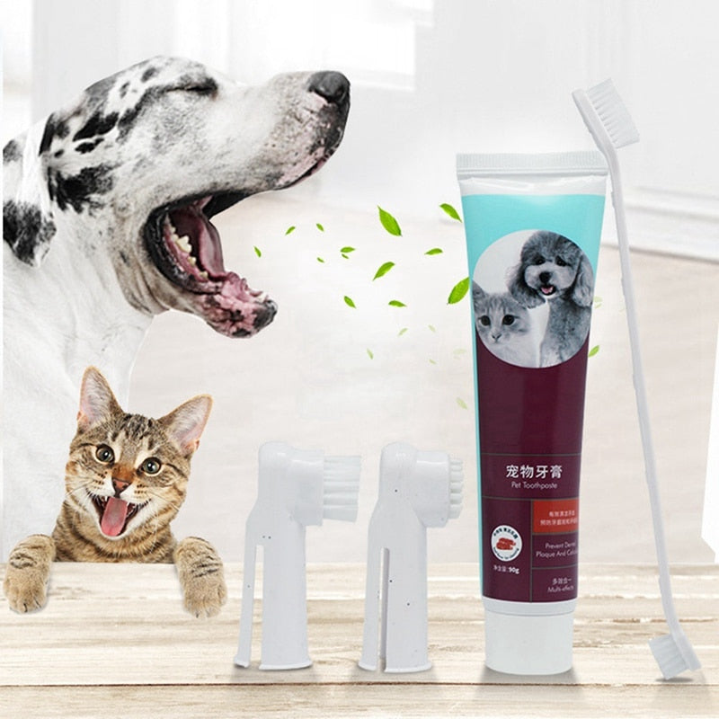 Pet Toothbrush Toothpaste Set Puppy Milk/Mint/Beef Taste Toothbrush Dog Cat Finger Back Up Brush Long Handle Brush Care Tool