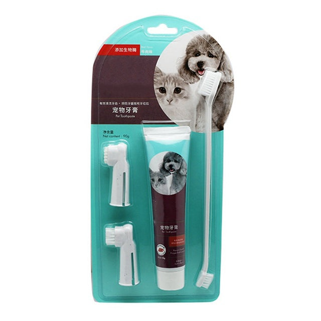 Pet Toothbrush Toothpaste Set Puppy Milk/Mint/Beef Taste Toothbrush Dog Cat Finger Back Up Brush Long Handle Brush Care Tool