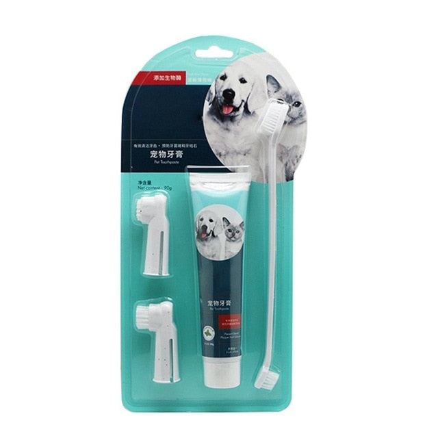 Pet Toothbrush Toothpaste Set Puppy Milk/Mint/Beef Taste Toothbrush Dog Cat Finger Back Up Brush Long Handle Brush Care Tool