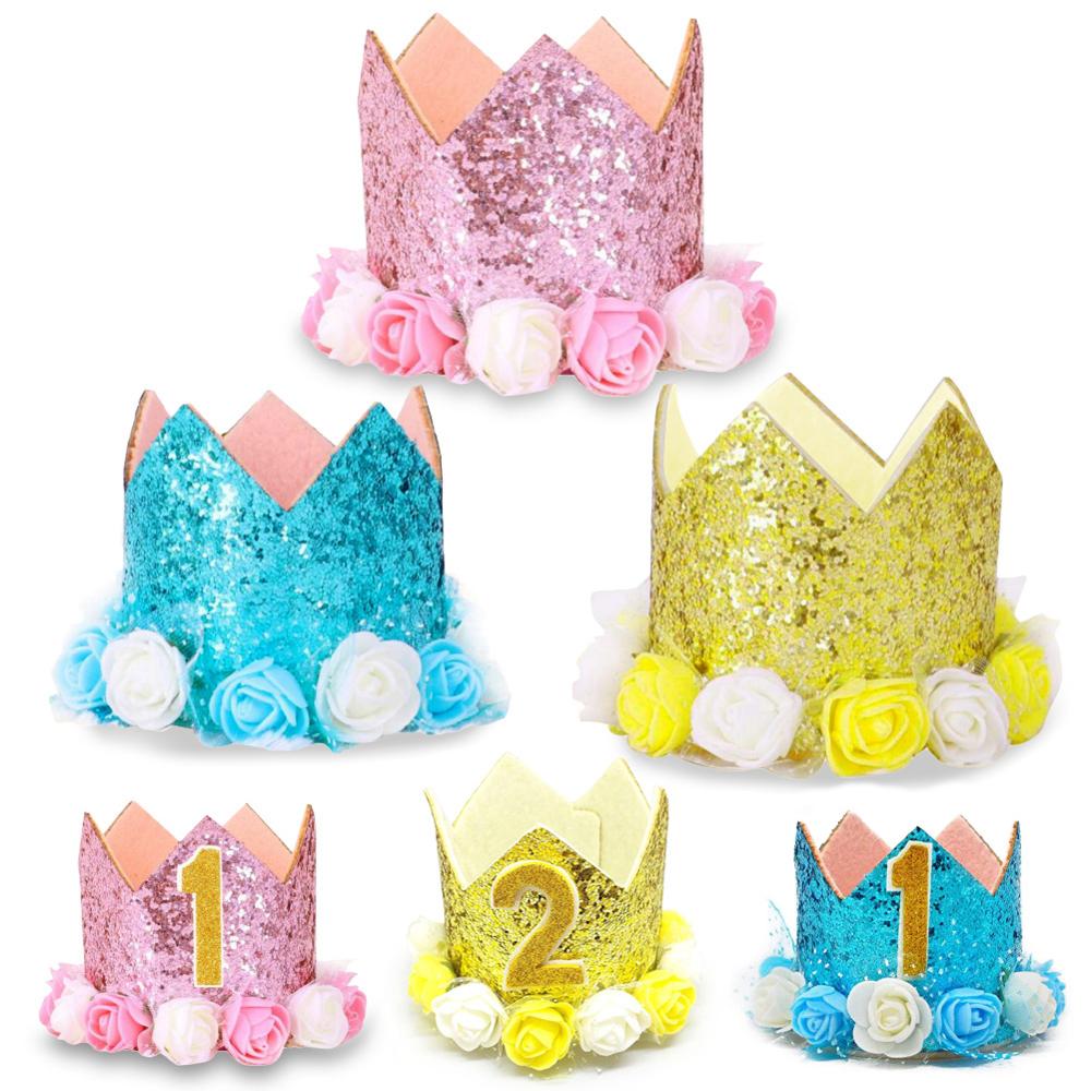 12x7.5cm Children Kids Pet Dog Shiny Paillette Crown Birthday Cap Hat Numbers Party Decor Cap birthday party decorations kids