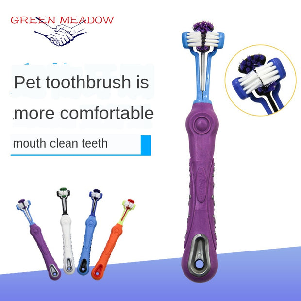 Pet toothbrush three-head toothbrush Multi-angle cleaning Large dog toothbrush