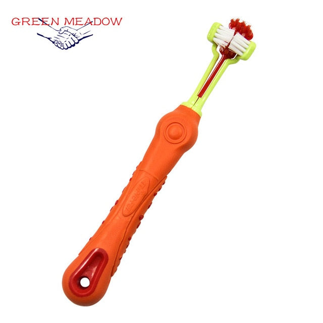 Pet toothbrush three-head toothbrush Multi-angle cleaning Large dog toothbrush