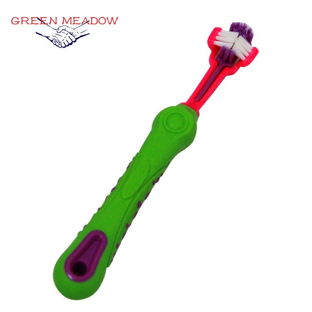 Pet toothbrush three-head toothbrush Multi-angle cleaning Large dog toothbrush