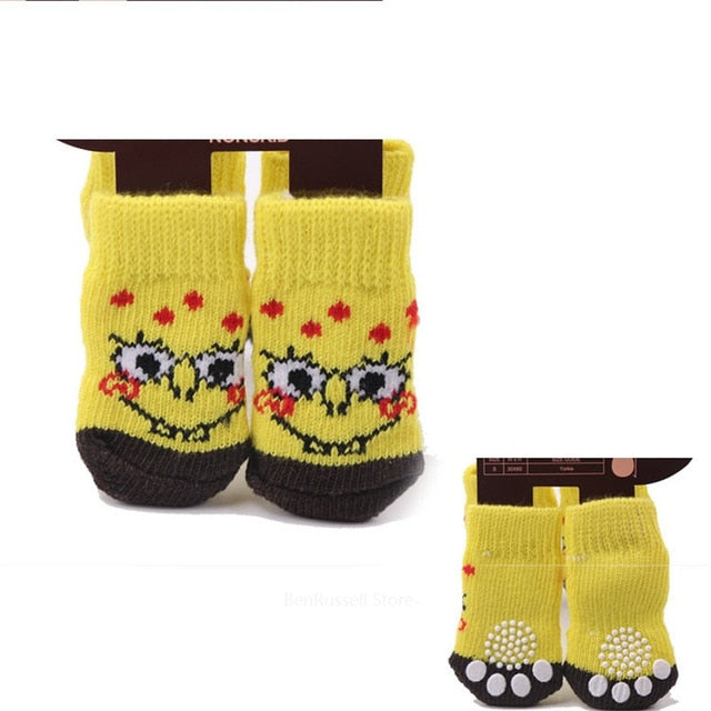 Lovely Pet Socks Antiskid Teddy Dog Socks Panda 4Pcs Pet Knits Socks Anti Slip Skid Bottom