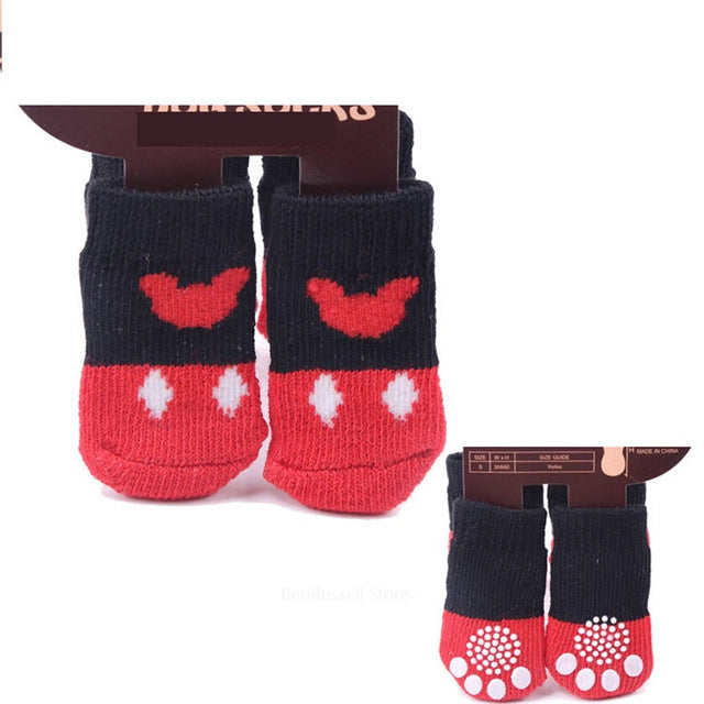 Lovely Pet Socks Antiskid Teddy Dog Socks Panda 4Pcs Pet Knits Socks Anti Slip Skid Bottom