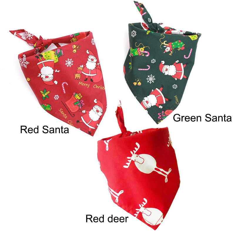 Christmas Pet Bandana Santa Pattern Red Green Scarf Dog Bandana Cat Collar Bib GQ999